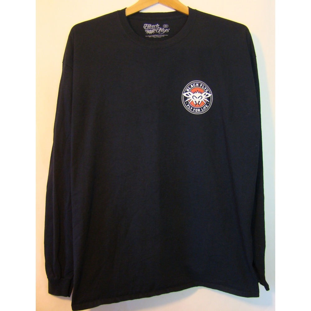 Vintage Black Flys Long Sleeve Skateboard Party Biker Shirt Black Size 2X  A123